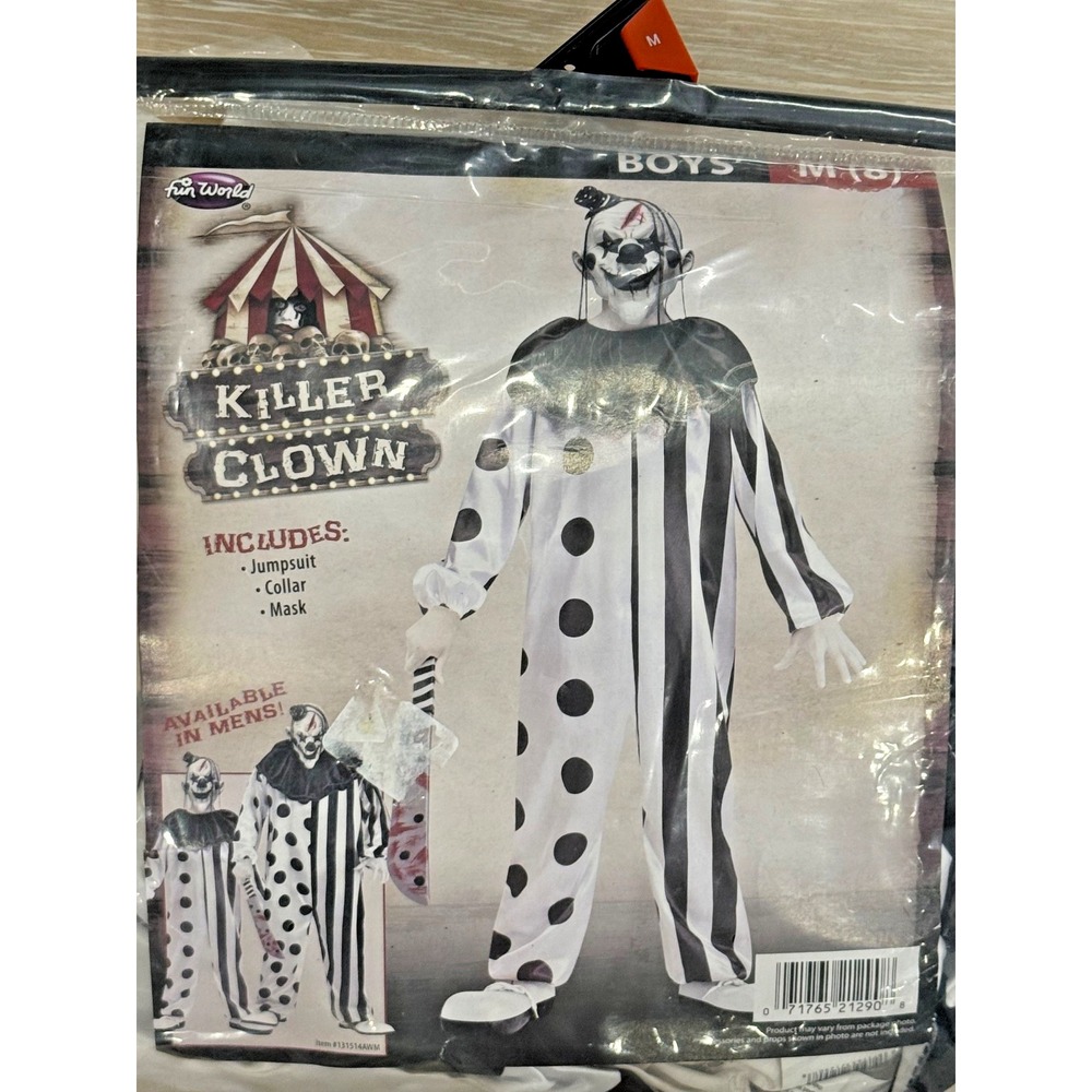 Fun World Killer Clown Costume; Halloween; Dress Up; Boys Size Medium (8)